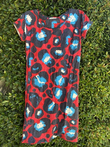 RIVER ISLAND Red Leopard Print T-Shirt Dress w/ Roll Tab Sleeves Women's Size 6