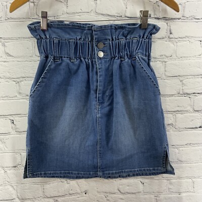 Black Label Cest Toi Skirt Womens Sz M Paper Bag Waist Denim Short Mini NWT
