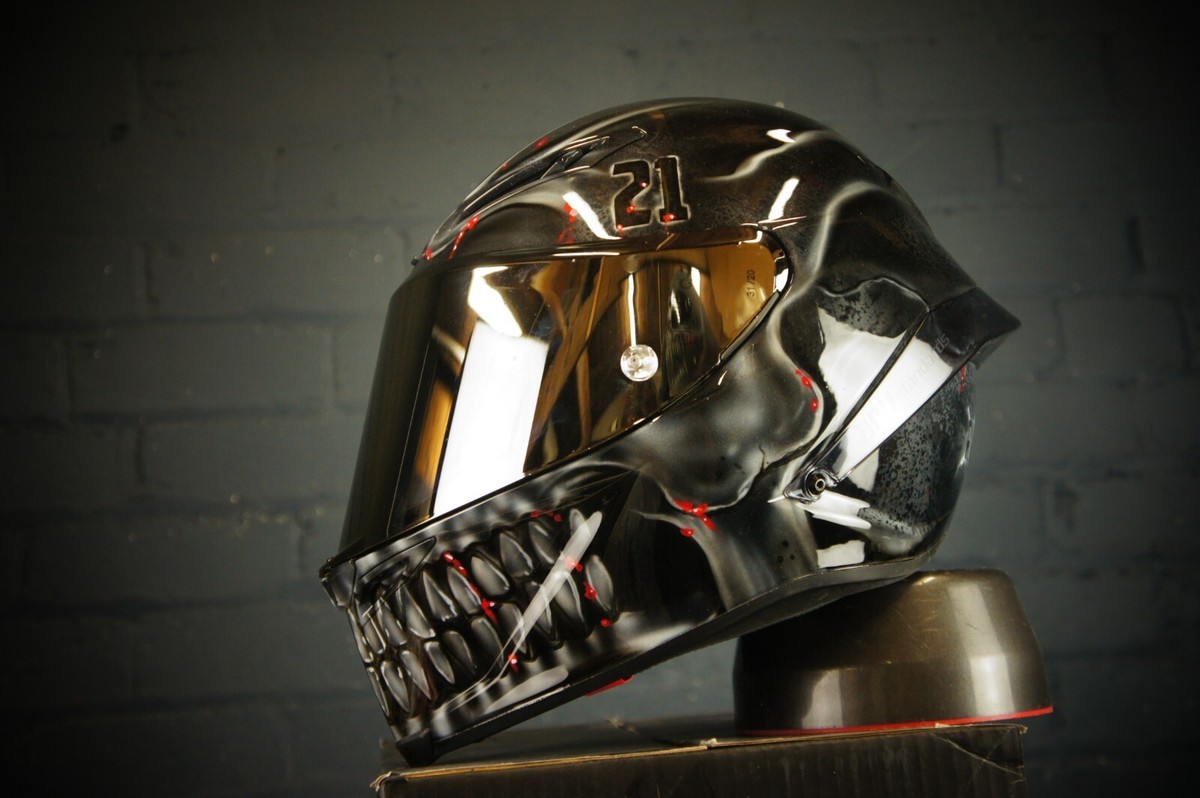 AGV motorcycle Helmet, Custom Painted in 'Dark Skull design on