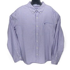 NEW Chaps Men's White  Blue 2XL XXL Coastland Wash Oxford Plaid Button Down