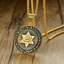 Gold Pyramid All Seeing Eye Pendant Necklace Punk Biker Jewelry Men Unisex 24"