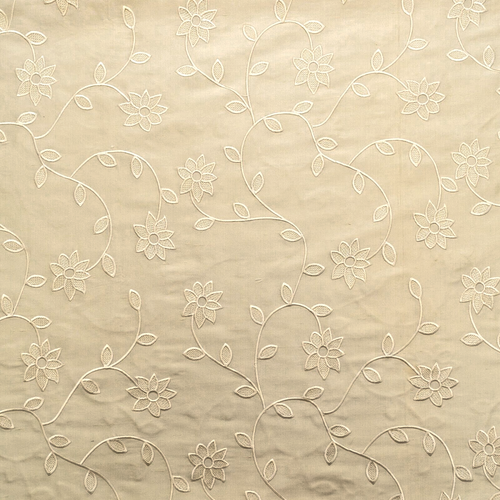 Flower & Vine Embroidered Iridescent Vanilla Silk Shantung Fabric | 2.39 yds. - Picture 2 of 9