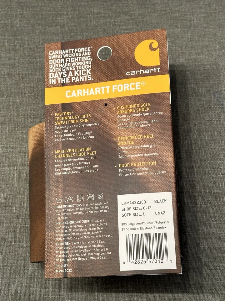 Men’s Crew Socks Carhartt Force Performance Men’s Socks 3-pair Size Large 6-12 - Image 4 of 4