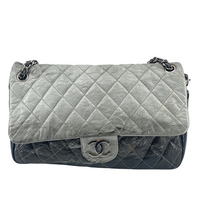 Chanel Melrose Degrade Flap Bag Quilted Patent Gray Leather