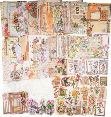 200 Piece Vintage Ephemera Bundle - Paper & Sticker Kit for Junk Journaling, Scr