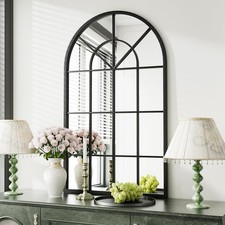 Arched Wall Mounted Mirror, 42"x24", Windowpane Mirror, Black