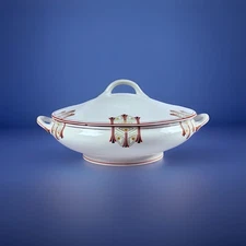 Rare Antique Syracuse China O. P. CO Oval Covered Dish Soup Bowl Art Deco