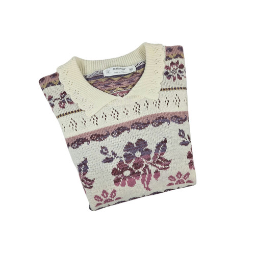 St Michael Womens Collared Sweater UK 12 Floral Fairisle Collared Knit Made in U - Picture 1 of 14
