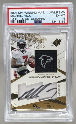 153443186 Michael Vick 2003 SPx #WMPS-MV0 Winning Patch Auto /25 PSA 6