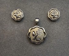 Women's Silver Toned Flower Earrings Pendant Set