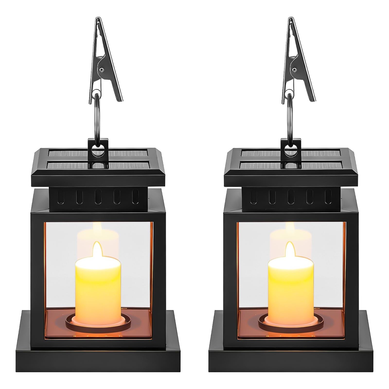 Lanterne solaire d'extérieur lot de 2 lampes de jardin suspendues étanches avec bougie LED