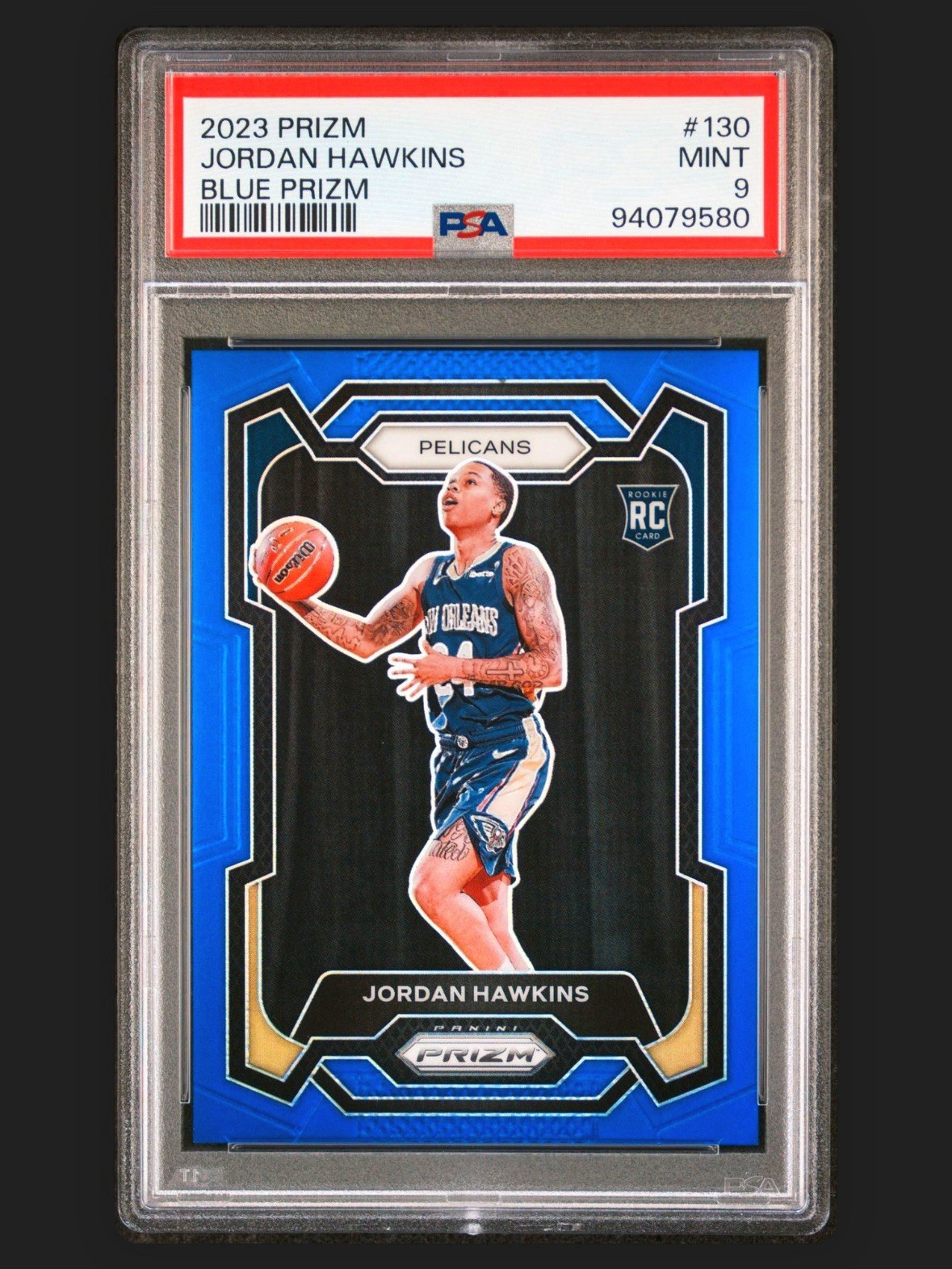 Jordan Hawkins RC 2023 Panini Prizm Blue Prizm/199 PSA 9 Pelicans #130