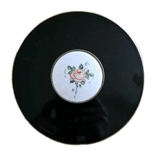 Vintage Powder Compact With Mirror And Puff. Guilloche Enamel  Center Hand...