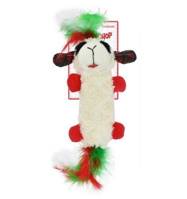 Multipet Holiday Lamb Chop Kuddler with/ Feathers and Crinkle Cat Toy 11.8''