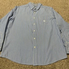 Chaps Men's Striped Long Sleeve Button Down Shirt Easy Care Blue White Large