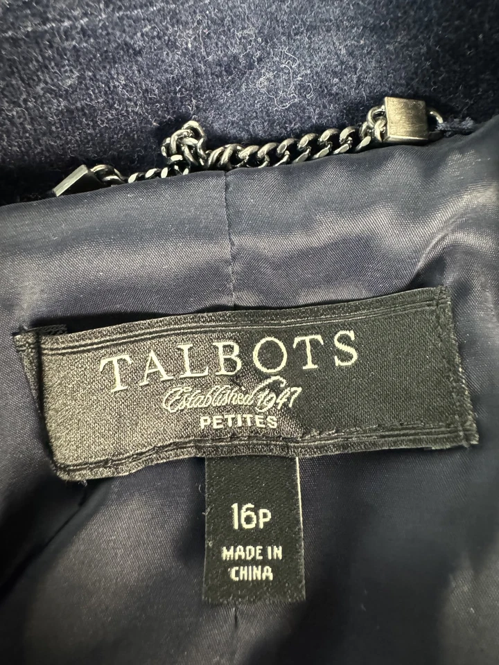 Chaqueta Talbots Mujer 16P Azul Marino Doble Pecho Pana Blazer Pequeño Foto 3 de 4