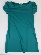 Forever 21 Womens Mini Dress Medium Teal Puff Sleeve Short Casual Fitted 