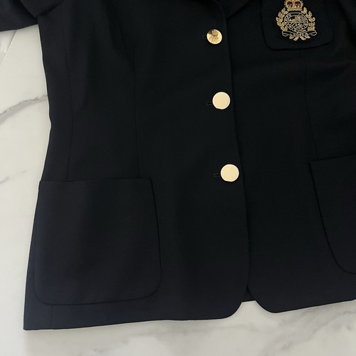 VTG Lauren Ralph Lauren Sz 14 Gold Crown Crest Logo Blazer Wool Black Preppy - Picture 8 of 10