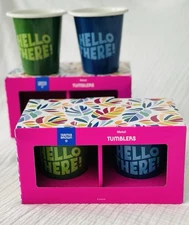 NIB SET OF 4 Tabitha Brown METAL TUMBLERS Blue Green HELLO THERE! Dishes 2 Pair