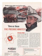 1957 Pyrotronics Ad: Pyr-A-Larm Nuclear Energized Fire Detection System