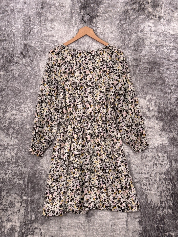 Vestido Theory Grande Para Mujer Seda Floral Corbata Cuello Calado Manga Larga Foto 3 de 4