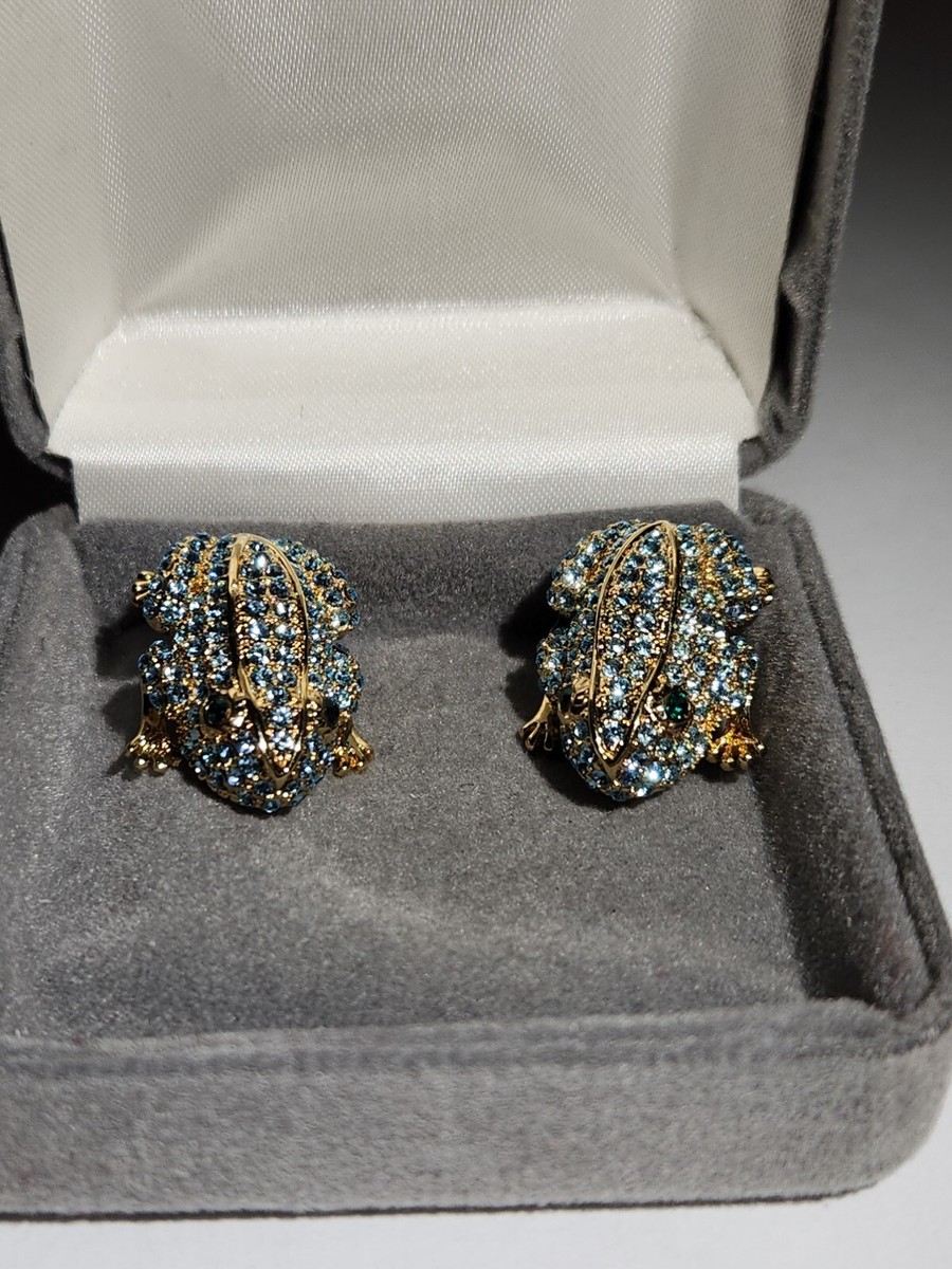 Unbranded Rhinestone Frog Clip On Earrings