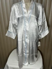Linea Donatella Satin Short Robe S/M Maid Of Honor White Blue Womens