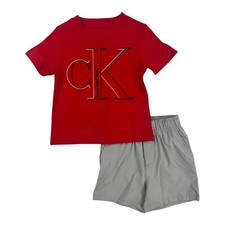 Calvin Klein Boys 2- Piece Red  Short Set Size 12M, 18M, 24M