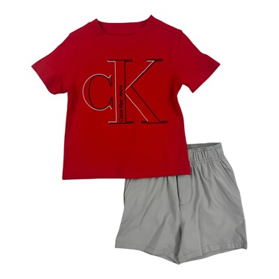 Calvin Klein Boys 2- Piece  Red   Short Set  Size 12M, 18M, 24M