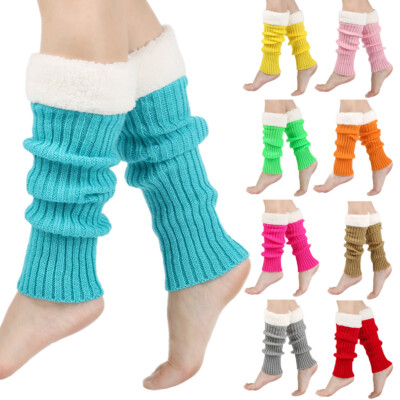 Women Leg Warmers Crochet Knit Ribbed Knee High Solid Winter Boot Socks Long US | UK
