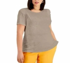 INC International Concepts Plus 2X Twine Tan Cotton Puff Sleeve Top  NWT AU34