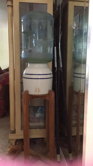 5 Gallon Countertop Water Dispenser Porcelain Ceramic Crock Wooden