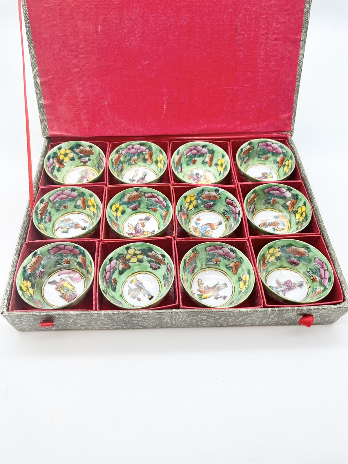 Vintage Japanese Geisha Porcelain Sake Tea Cup Set of 12 In Box Hand Painted eBay