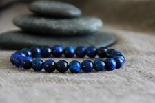 8mm Blue Tiger's Eye Stone Bracelet Blue Gemstone Stretch Bracelet Handmade