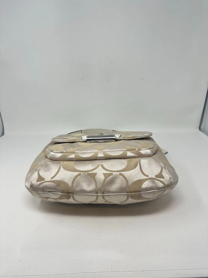 Bolso Hobo Coach Kristin de Lino 16817 Beige Marrón Firma C Bolso de Mano Cartera Foto 4 de 4