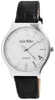 ARMBANDUHR HERREN DAMEN UNISEX ELEGANT KUNSTLEDERBAND ALAN MILLER