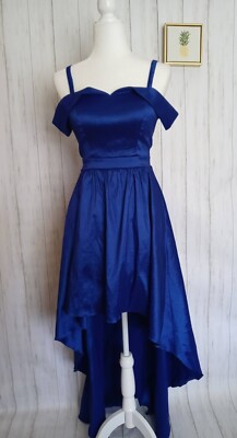 Party Prom Wedding Dress B Darlin High Low blue metallic  Zipper Sz 3/4 Formal  