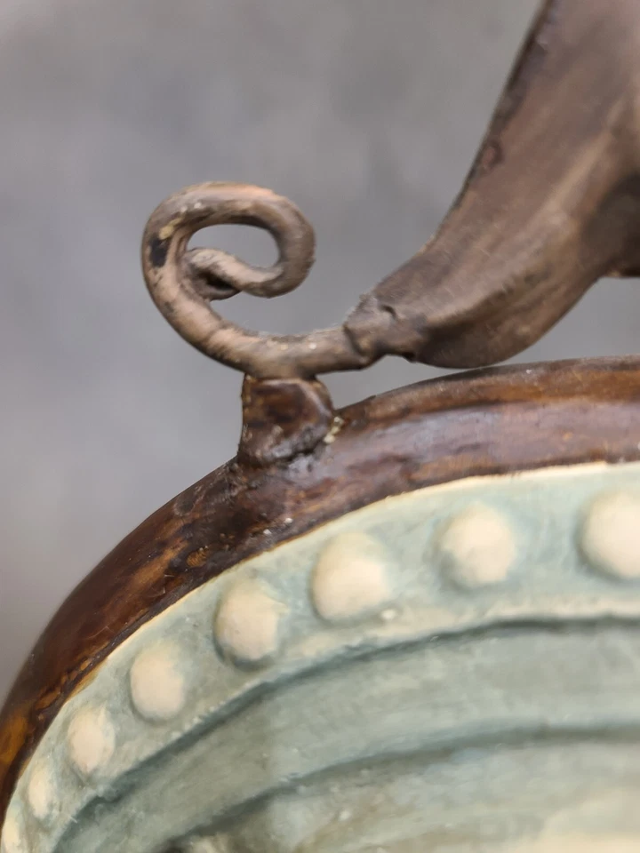 Collectable IMAX Clay Vase Metal Handles Green Brown Home Décor Decoration - Image 3 of 4