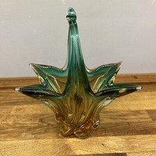 Sch&ouml;ner Murano Glaskorb gr&uuml;n & orange, Kunstglas.