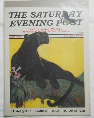 Saturday Evening Post Cover Only August 13 1932 Black Panther P10