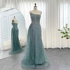 Sparkly One Shoulder Mermaid Evening Dresses with Overskirt Wedding Party Gowns
