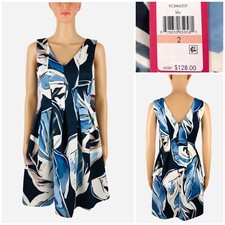 VINCE CAMUTO Womens 2 Floral Scuba Fit & Flare Dress Sleeveless Blue NWT $128