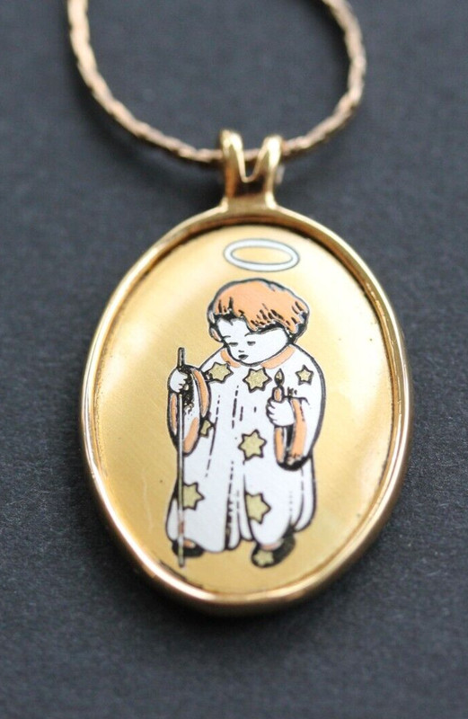 Vintage NE 1ST Christmas Pendant Inspired by Berta Hummel, 17 Inch long chain.