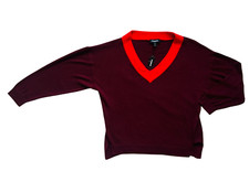 NWT Express Women's Pullover Knitted Sweater Long Sleeve V Neck Burgundy Sz S/P