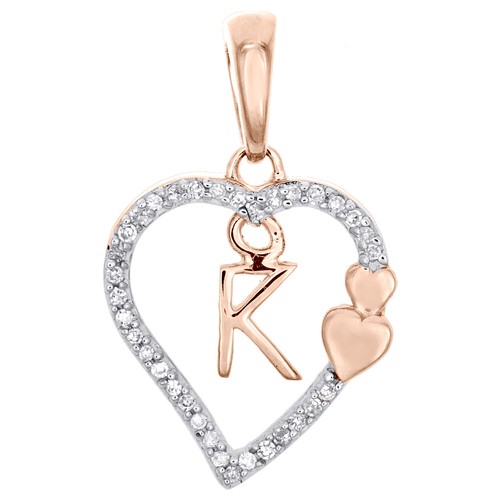 10K Rose Gold Diamant Herzanhänger Lang Initialen A bis Z Anhänger 0.10 Karat - Picture 12 of 27
