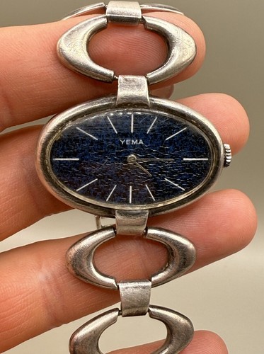 STUNNING VTG Yema Solid Sterling Silver .925 Unisex Quartz Watch/Bracelet Runs - Picture 2 of 16