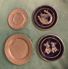Vintage Lot - 4 pcs Aluminum Childs Play Toy Doll Dishes 4 Plates