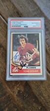 1974-75 TOPPS SIGNED ROOKIE CARD TOM LYSIAK ATLANTA FLAMES BLACKHAWKS PSA DNA 68