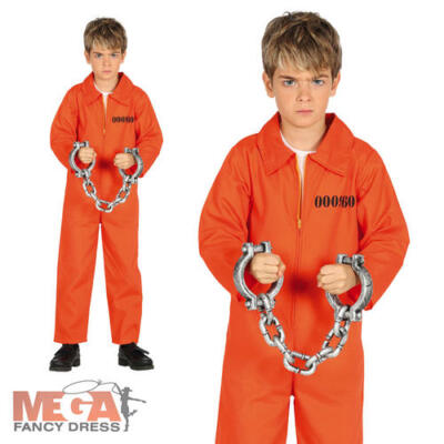 Jungen Gefangenen Kostüm orange Overall Sträfling Kinder Halloween Kostüm Outfit