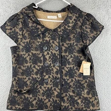 Coldwater Creek Jacket Size 16 Black Lace Cap Sleeve Office Old Money